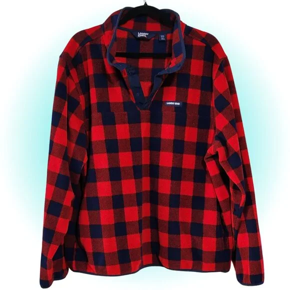 LAND'S END MEN'S RED BLUE FLEECE FLANNEL SWEATSHIRT EUC XXL 50 52 - Picture 1 of 3